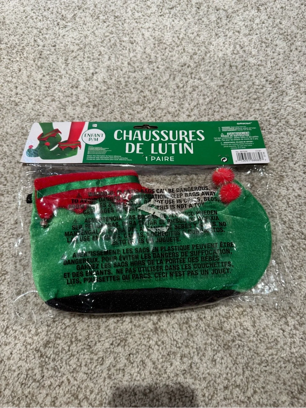 Child Elf Shoes Cover-Up Green & Red Costume Accessory Small/Medium